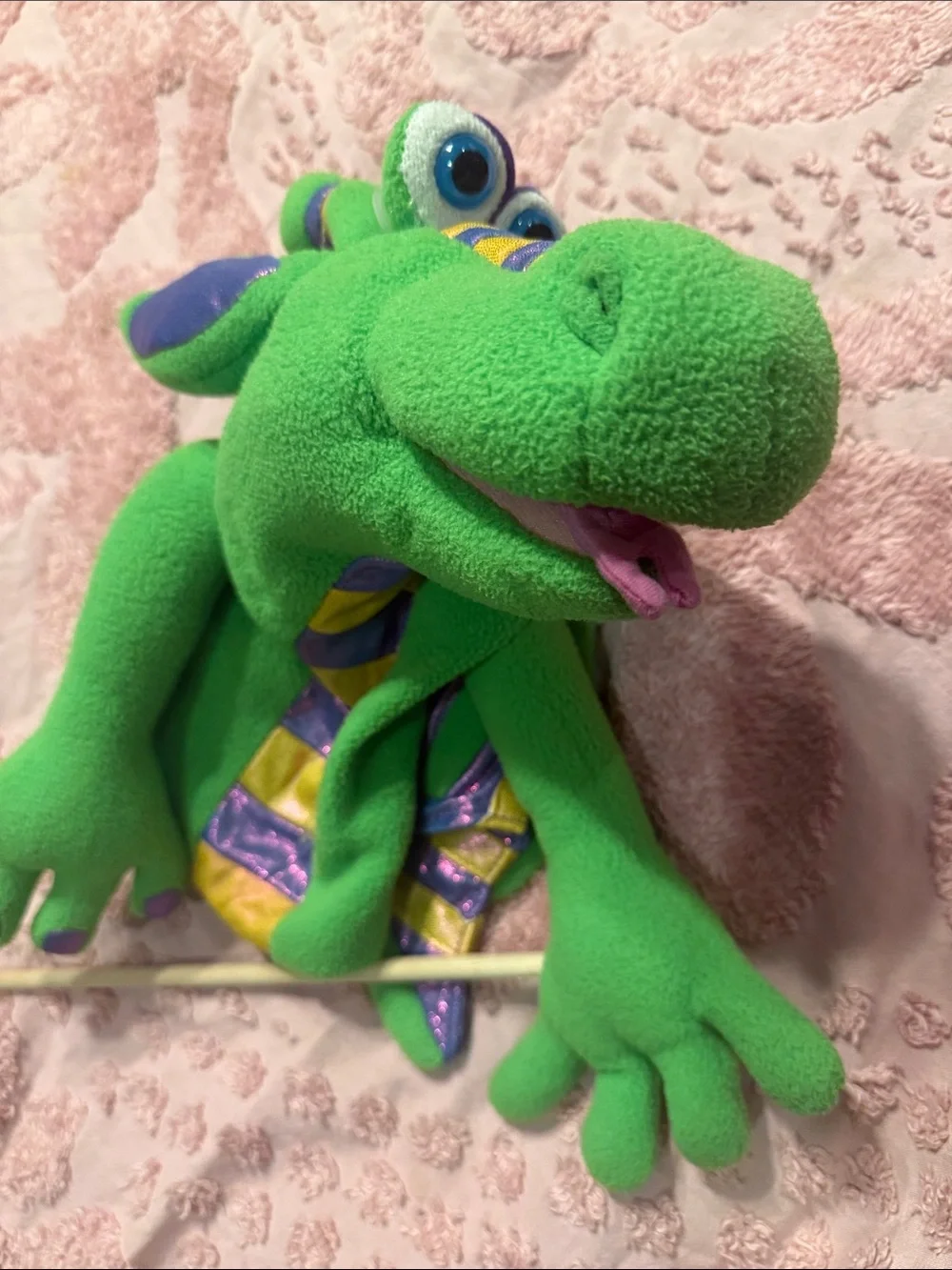 Melissa & Doug Green Plush Frog with Purple & Gold Stripes